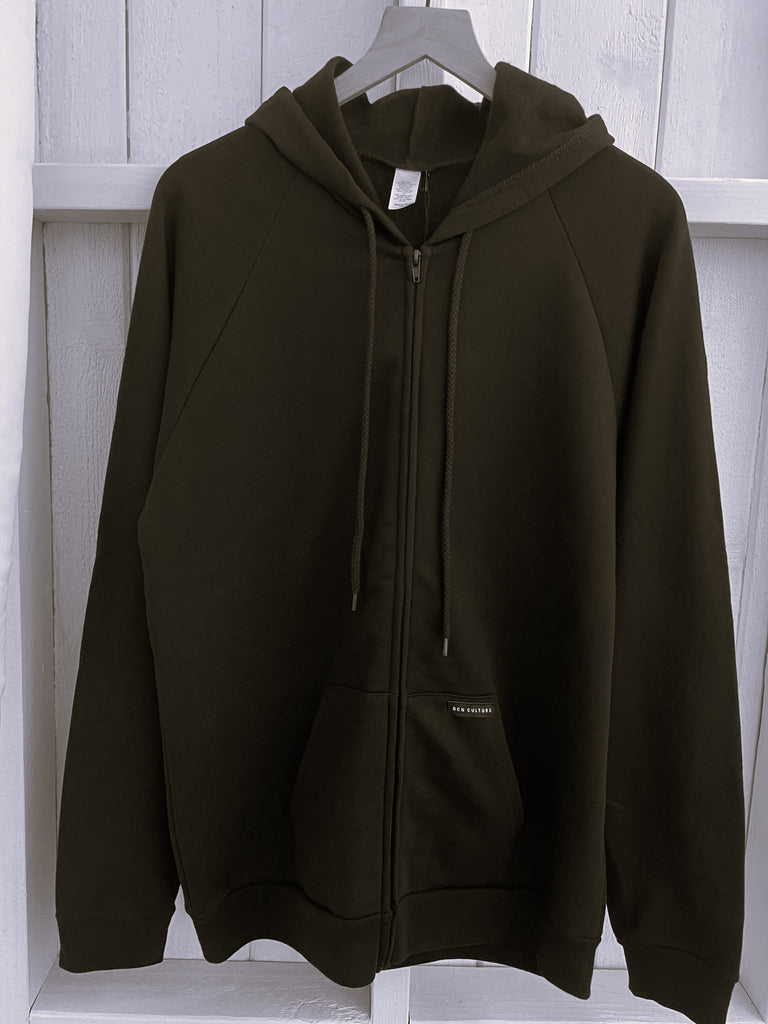 Organic Zip Up Hoodie Sweatshirt - MOTO SERIES - (UNISEX) - Black Sand / OCN Culture