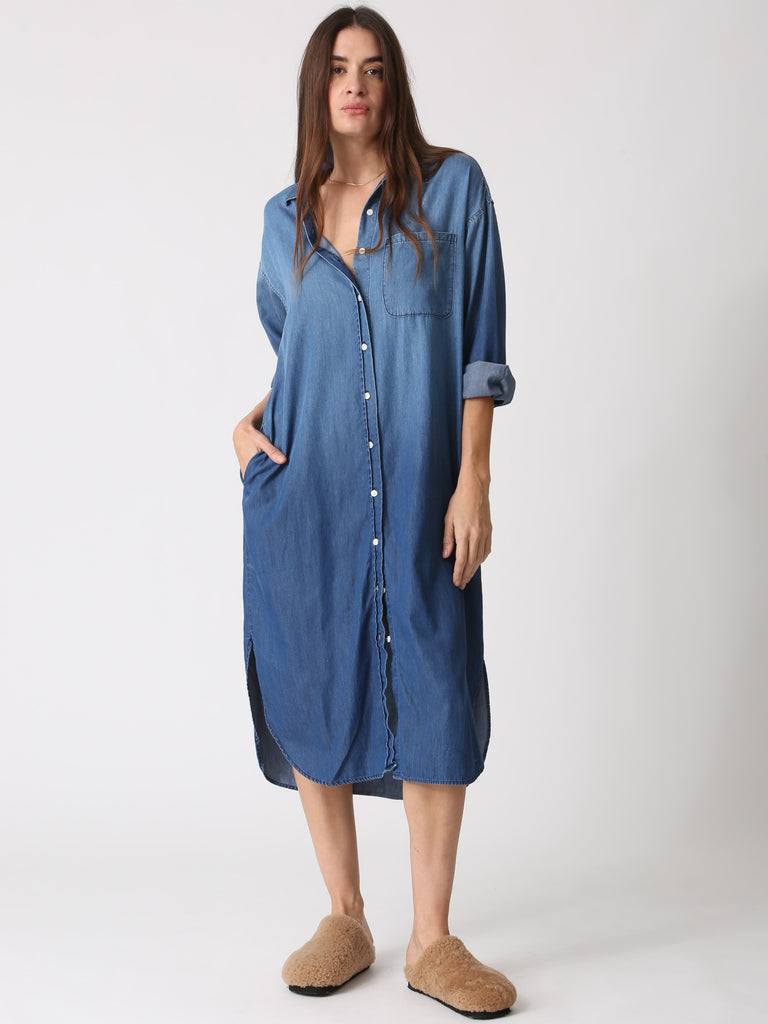 Hazel Shirt Dress - Chambray Denim Blue  (by Electric Rose)