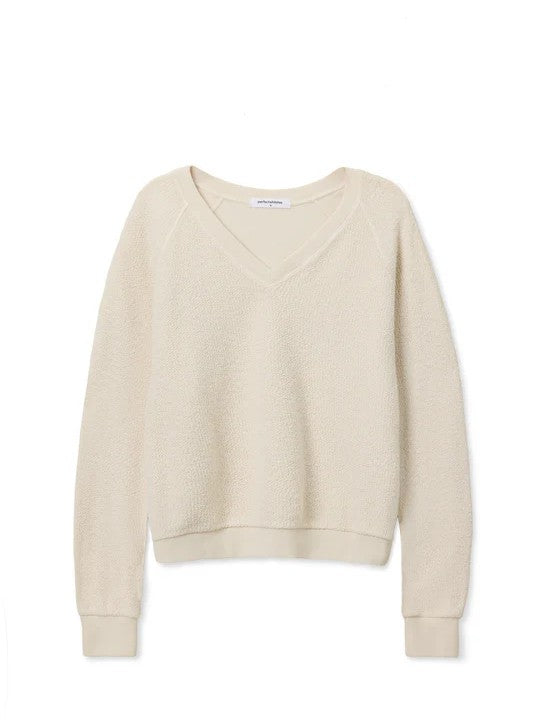 Zuri reverse fleece vneck raglan sweatshirt - Sugar - Perfect White Tee