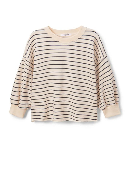 niall stripe french terry 3/4 crewneck sweatshirt - Perfect White Tee
