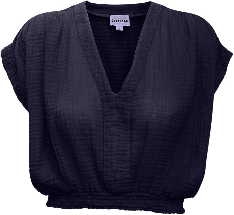 Vacay Gauze Top Navy / Felicite Apparel