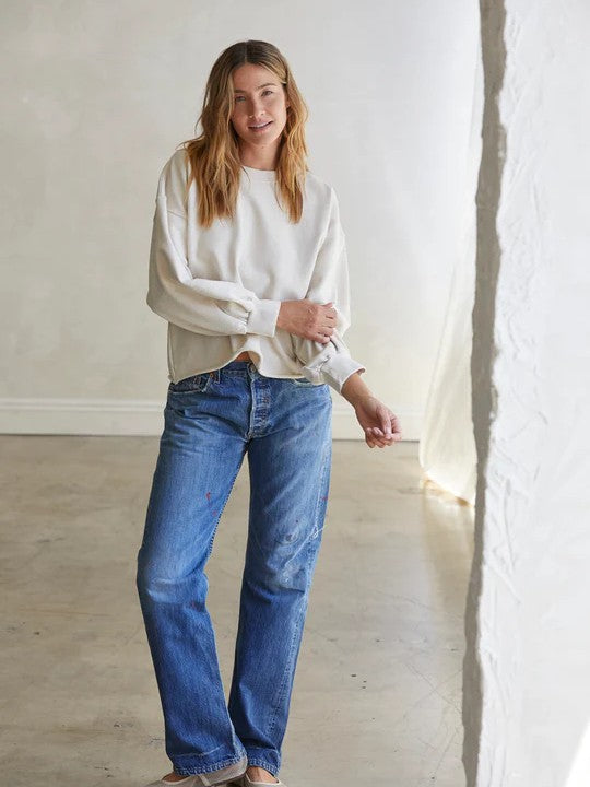 zayne - french terry long sleeve pullover - Sugar - Perfect White Tee