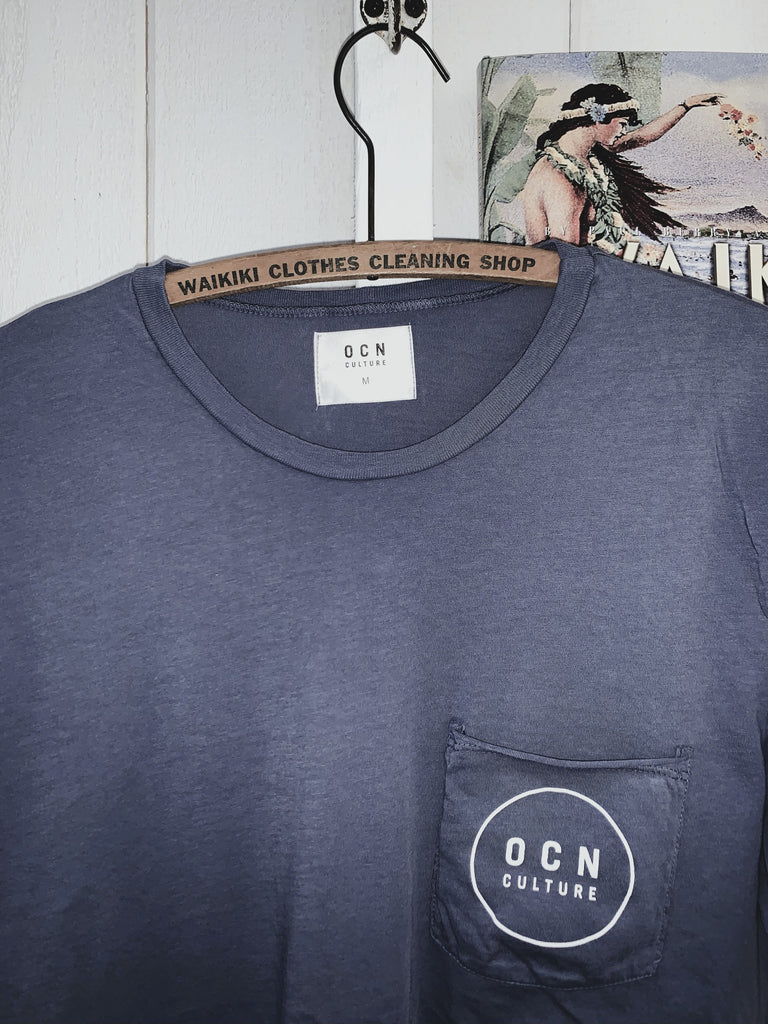 Organic Raw Pocket T-Shirt - Dark Navy /  OCN Culture Legacy Logo