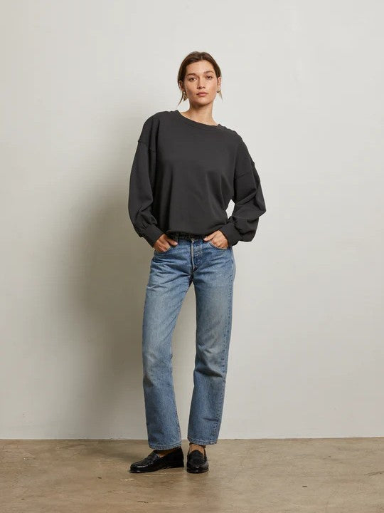 zayne - french terry long sleeve pullover - Vintage Black - Perfect White Tee