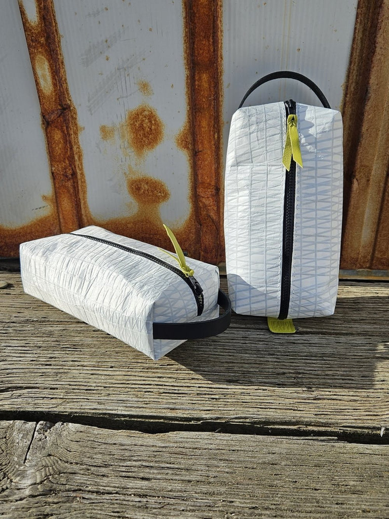 Large Dopp Kit Bag - Striped Gray and White -  Landfall Leatherworks