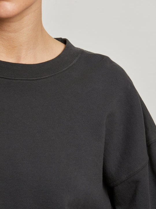 zayne - french terry long sleeve pullover - Vintage Black - Perfect White Tee
