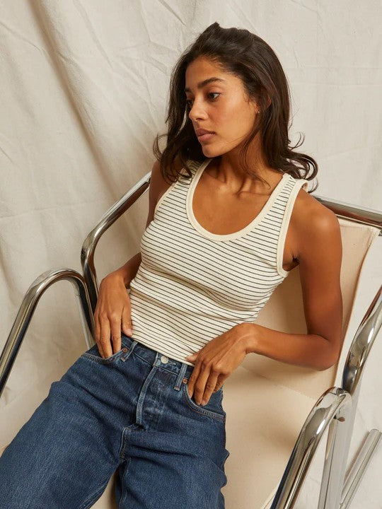 Blondie Tank - Striped Navy - Perfect White Tee
