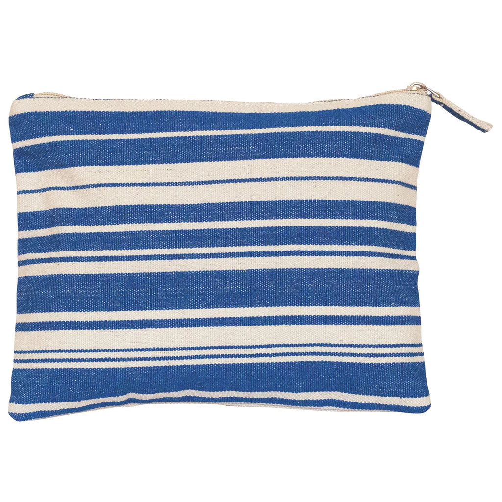 WOVEN STRIPE BLUE COSMETIC TRAVELER POUCH