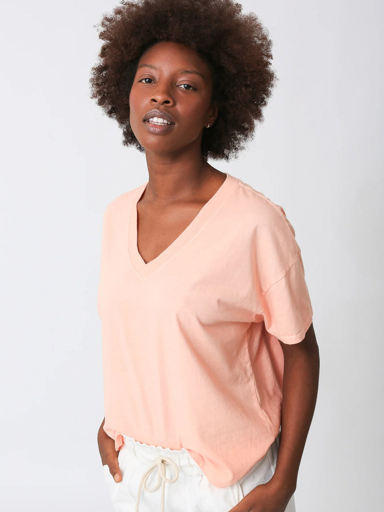Chase V-Neck Tee - Acid Peach - by Electric Rose