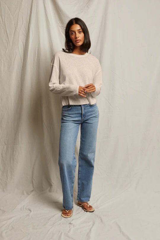 Millie - linen blend long sleeve shirt - Oatmeal - Perfect White Tee