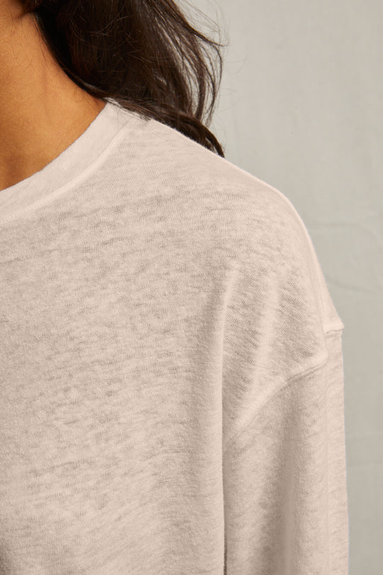 Millie - linen blend long sleeve shirt - Oatmeal - Perfect White Tee