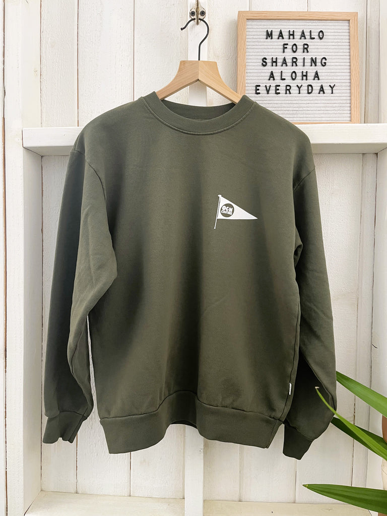 Organic Crewneck Sweatshirt - FLAG SHIP DESIGN / Seaweed Green - OCN CULTURE