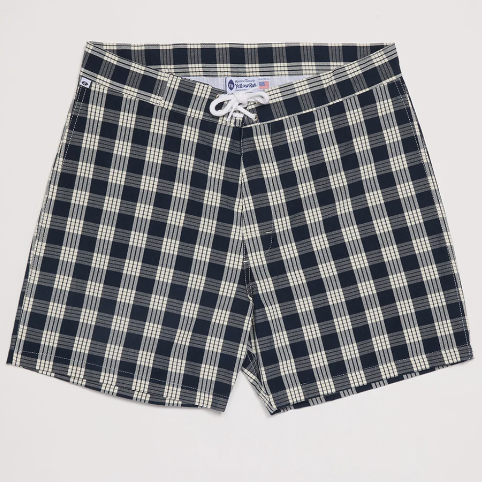 Hawaiian Palaka Trunks - Navy Blue / Yellow Rat | OCN Culture