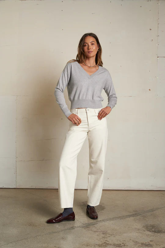 Georgina cotton cashmere v neck sweater - Heather Gray - Perfect White Tee
