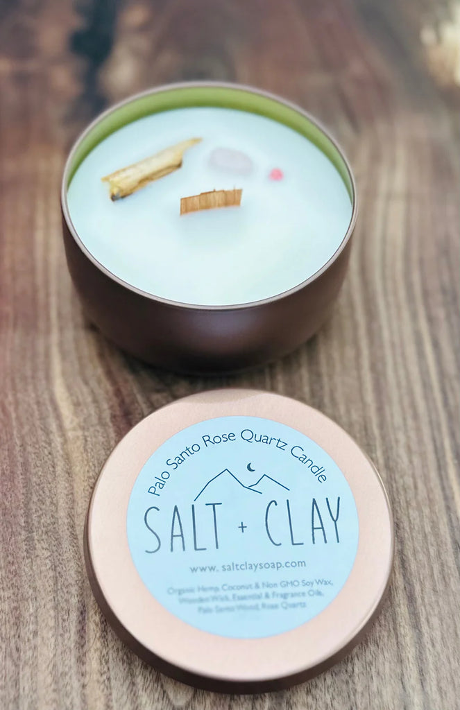 Palo Santo Rose Quartz Candle - Salt + Clay