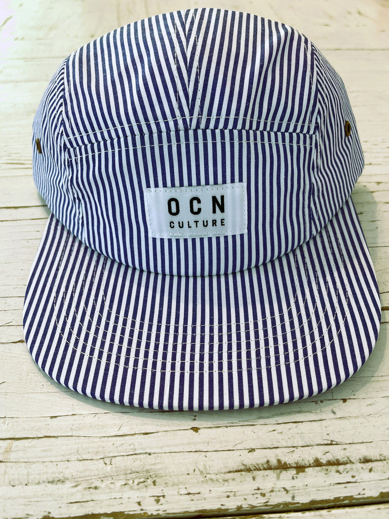 OCN Culture Camper 5 Panel Hat - Dark Selvidge Denim Blue & White Stripe