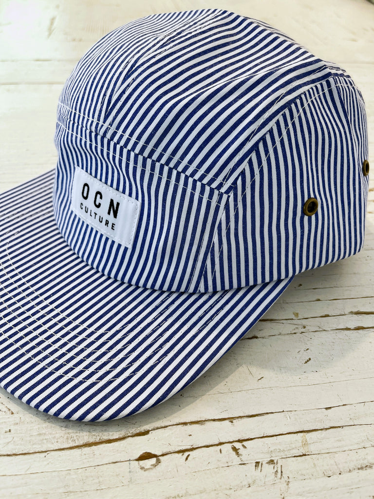 OCN Culture Camper 5 Panel Hat - Selvidge Denim Blue & White Stripe