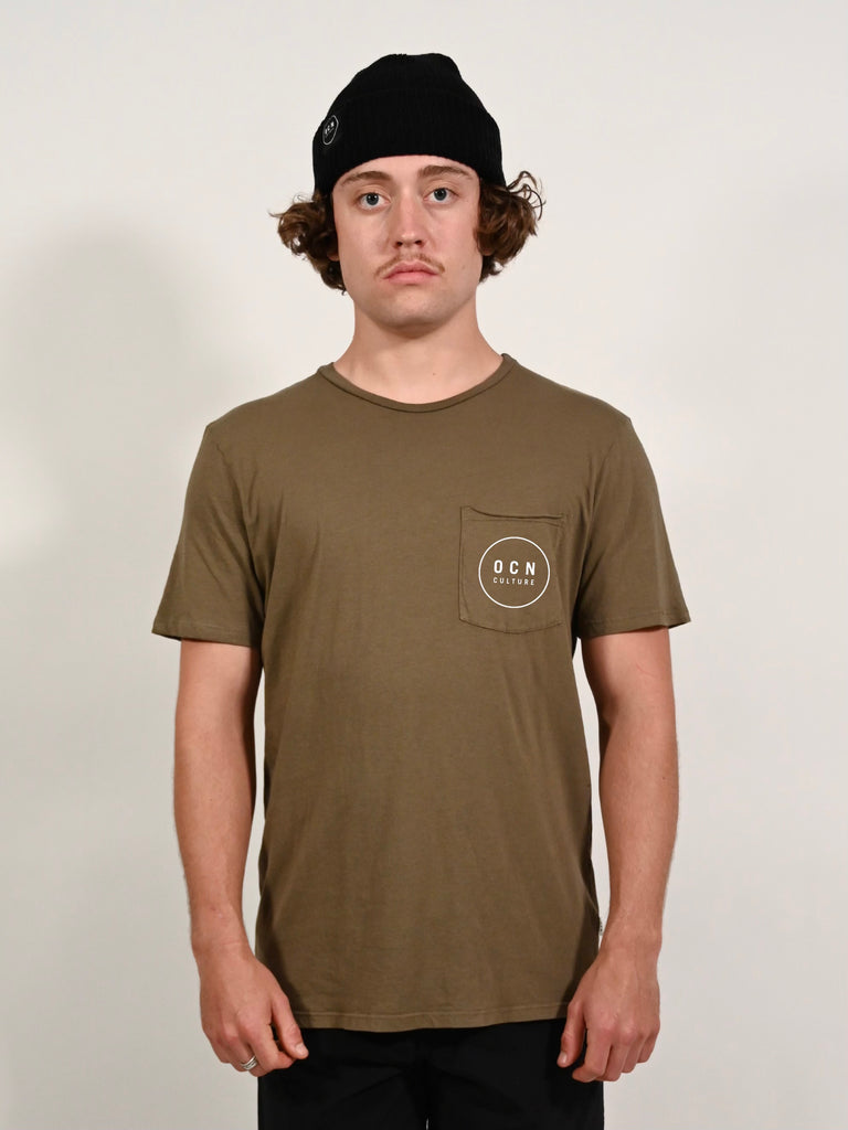 Organic Raw Pocket T-Shirt - Military Green /  OCN Culture Legacy Logo