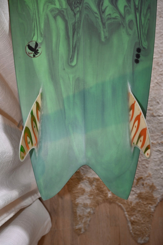 Locus Surfboards By Tyler Hopkins 5’8” Blue Fin Fish w/ Wood Fins