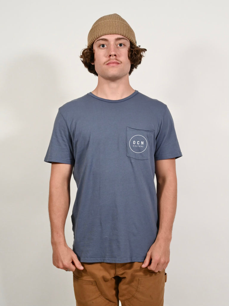Organic Raw Pocket T-Shirt - Faded Navy /  OCN Culture Legacy Logo