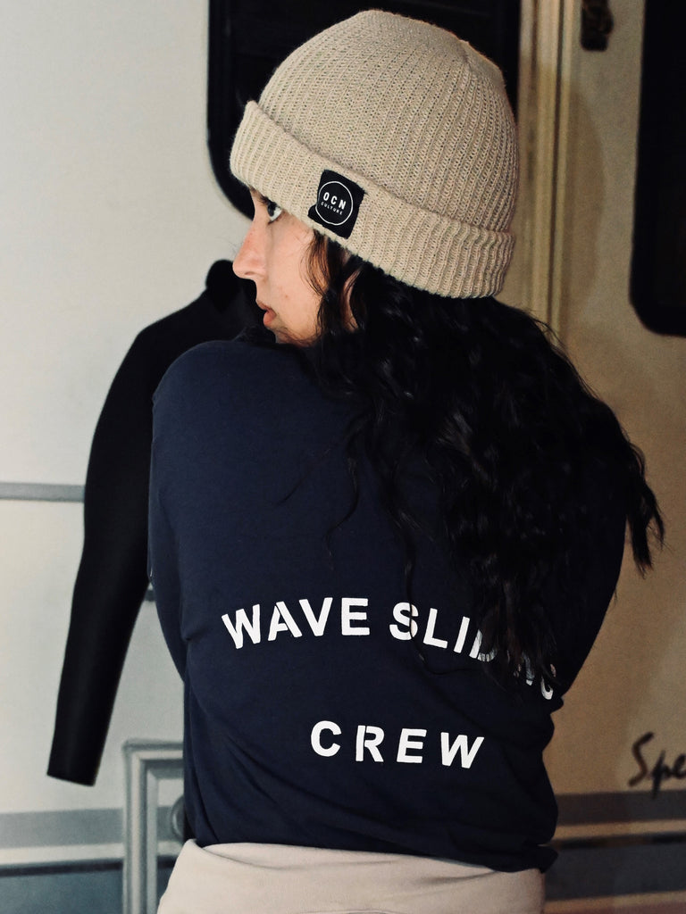 Heavy Jersey Long Sleeve Crewneck T (UNISEX) Navy - Wave Sliding Crew  / OCN Culture